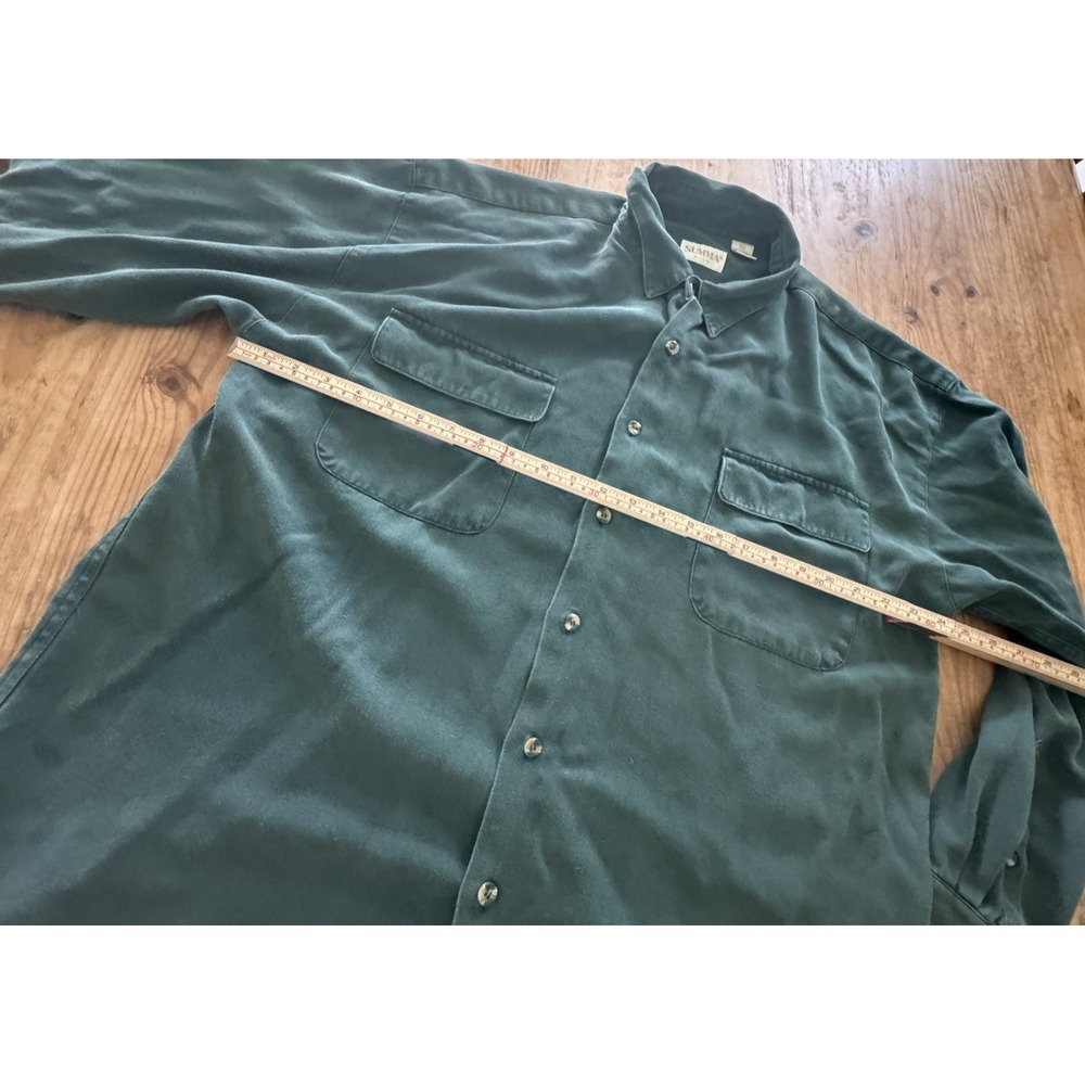 Summa Silk Men's XL Green 100% Silk Button Up Shirt Long Sleeve Pockets - Picture 9 of 9